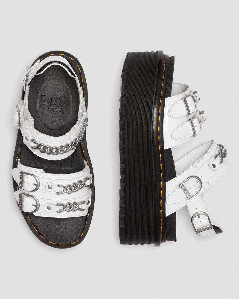 White Women's Dr Martens Voss II Chain Patent Leather Platform Sandals | CA 315PJJ